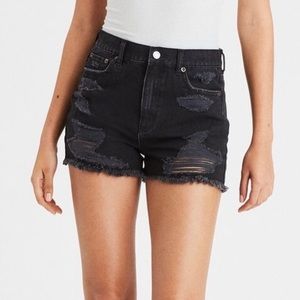 American Eagle Hugh Waisted Black Distressed Mom Short